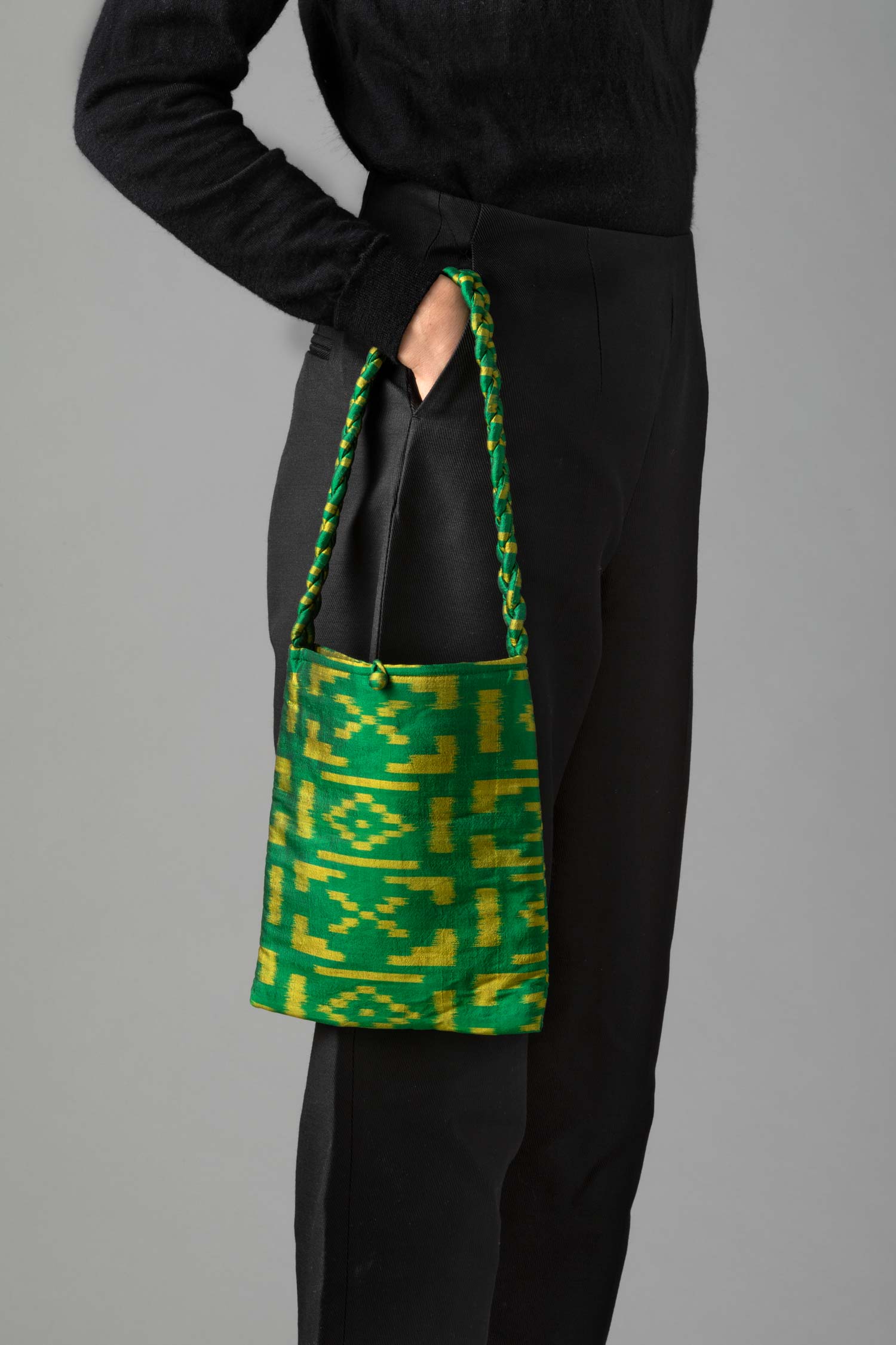 Square Silk Sari Pouch - Green